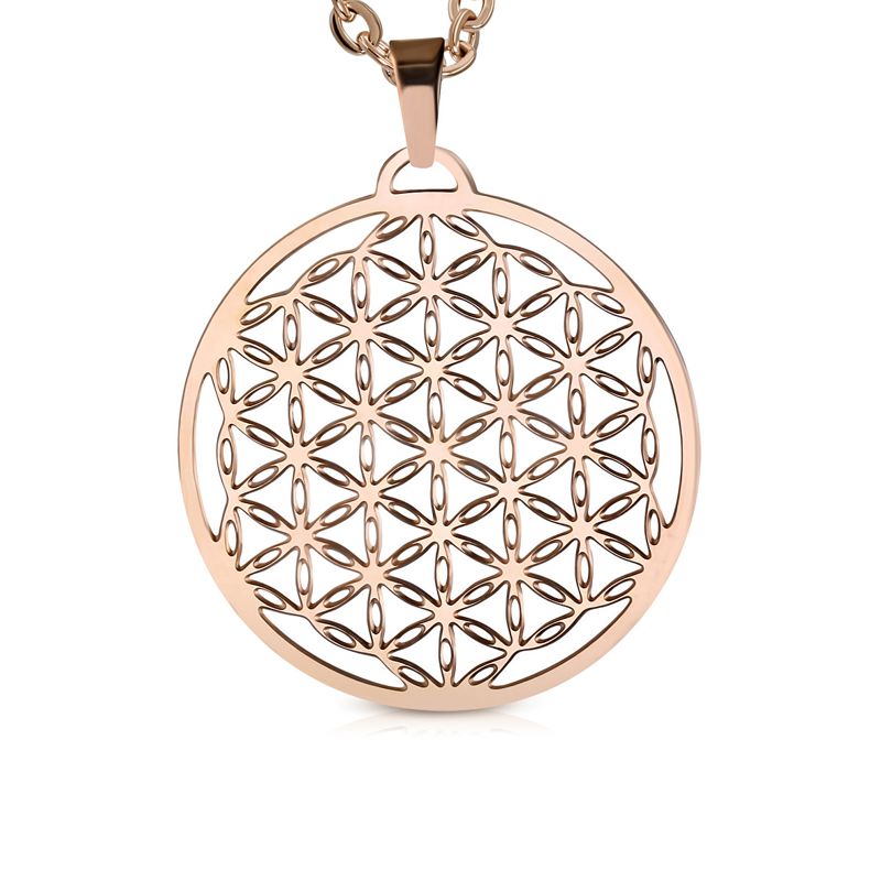 Gold Plated Steel Pendant - 'Flower of Life' Sacred Geometry - Click Image to Close